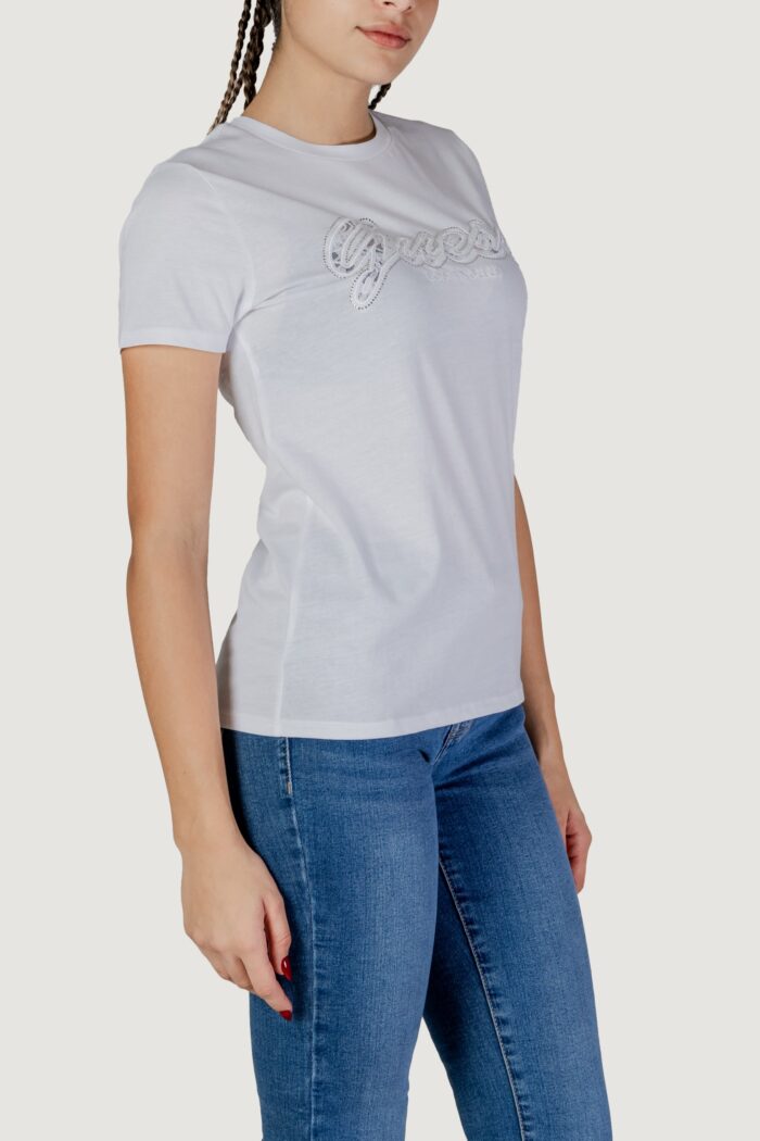 T-shirt Guess ss script lace logo Bianco