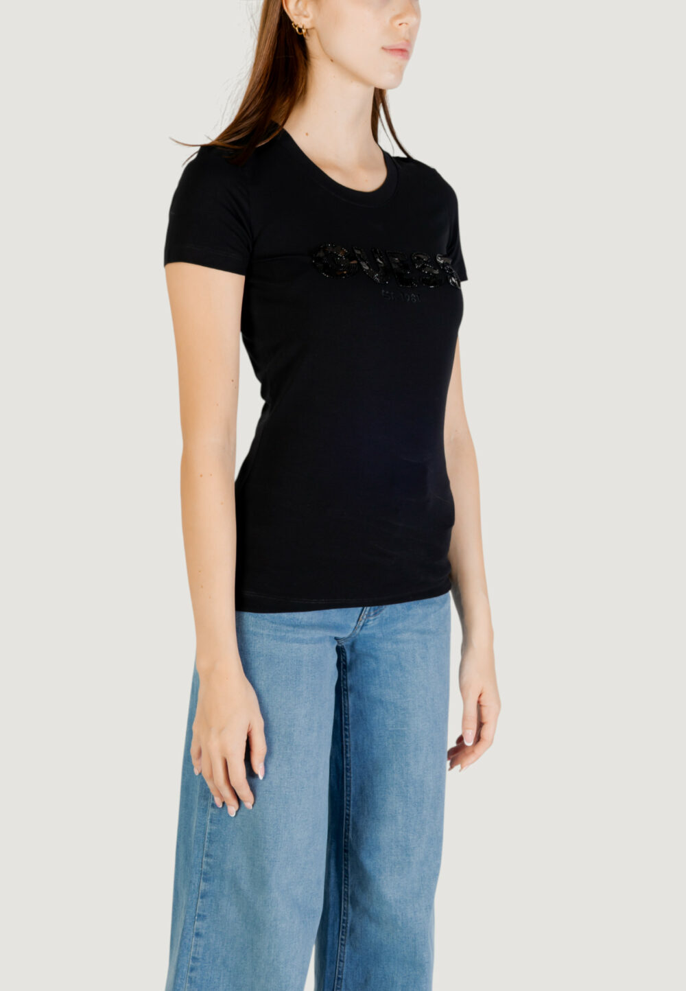 T-shirt Guess cn ss logo segquins Nero - Foto 4