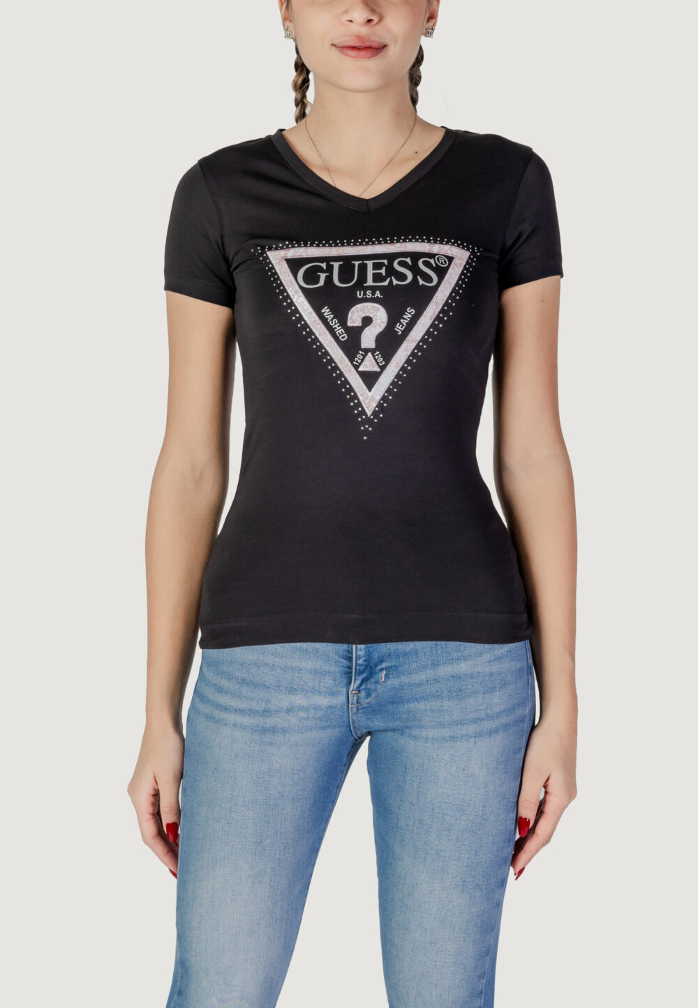T-shirt Guess ss vn python triangle Nero - Foto 1