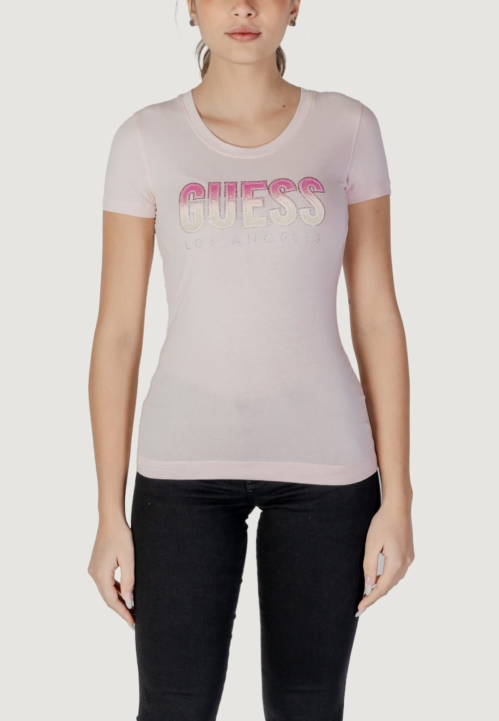 T-shirt Guess cn ss glitter degrad Rosa - Foto 1