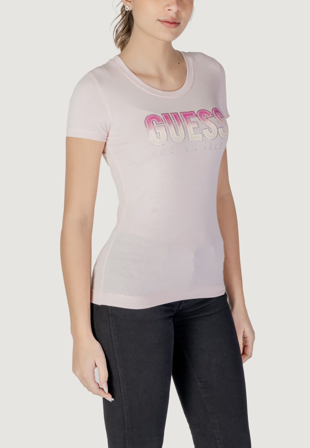 T-shirt Guess cn ss glitter degrad Rosa - Foto 3
