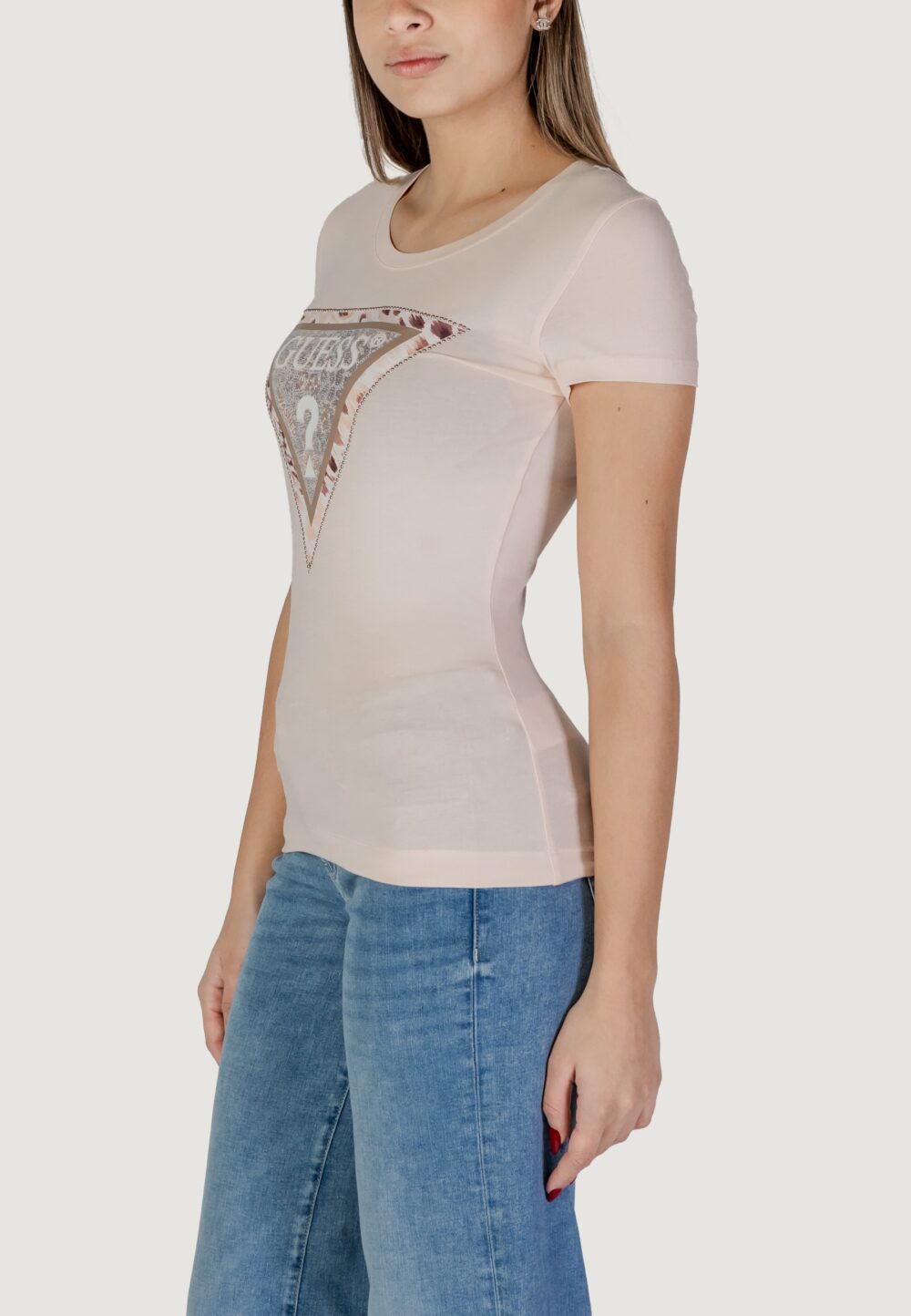 T-shirt Guess ss cn cheeta logo Rosa - Foto 2