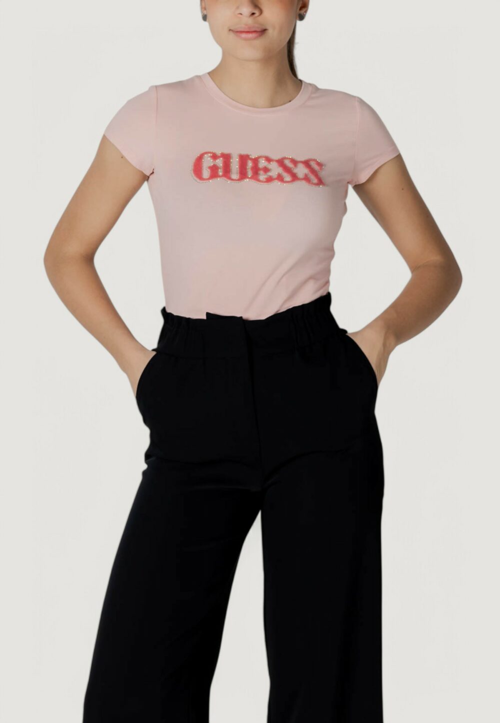 T-shirt Guess ss pony hair logo r5 Rosa - Foto 1