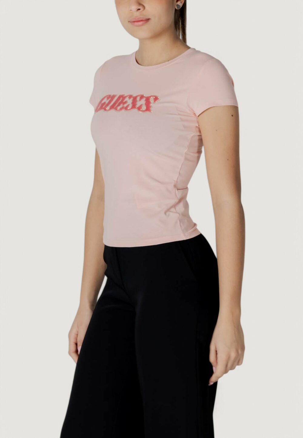 T-shirt Guess ss pony hair logo r5 Rosa - Foto 3