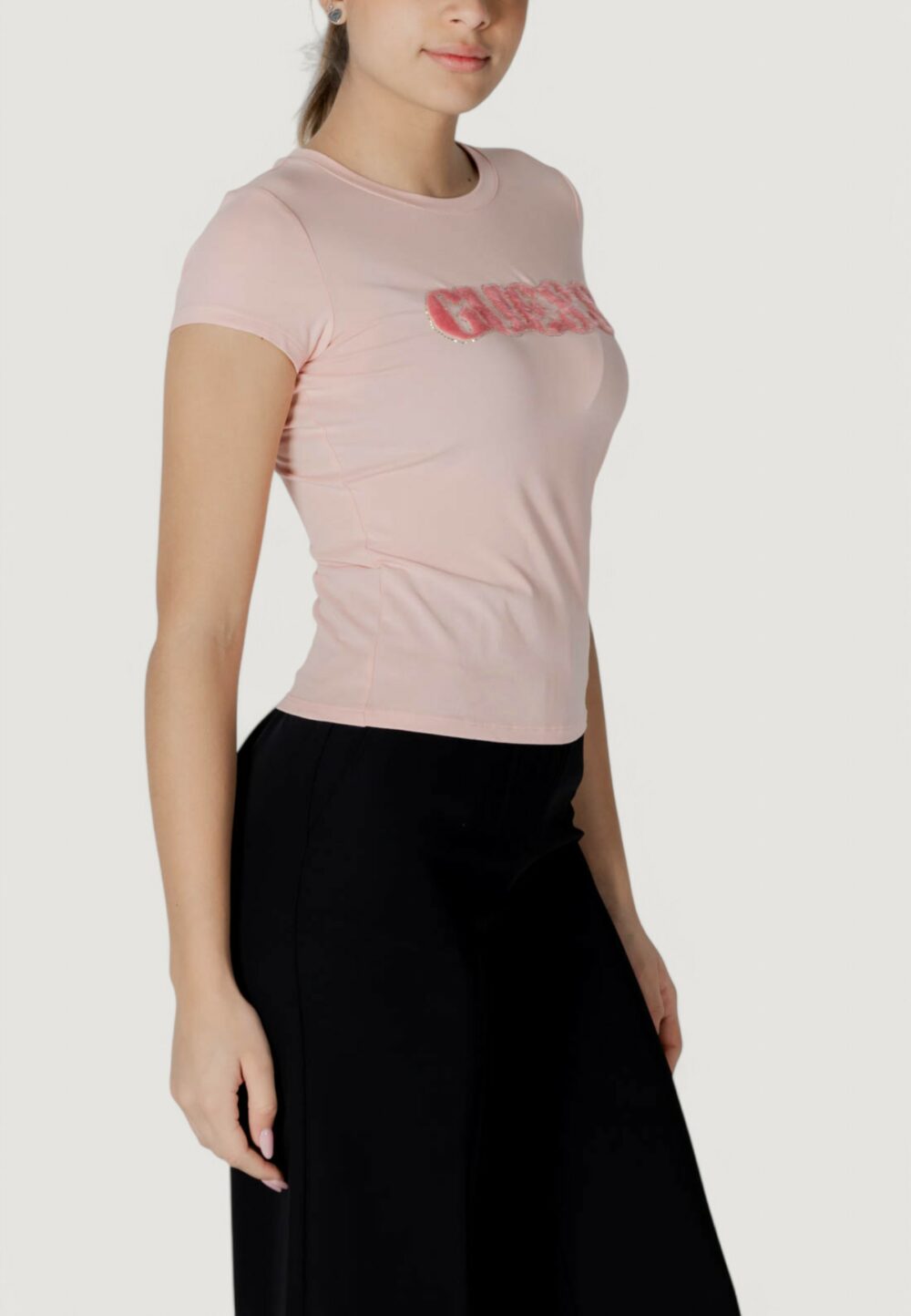 T-shirt Guess ss pony hair logo r5 Rosa - Foto 4