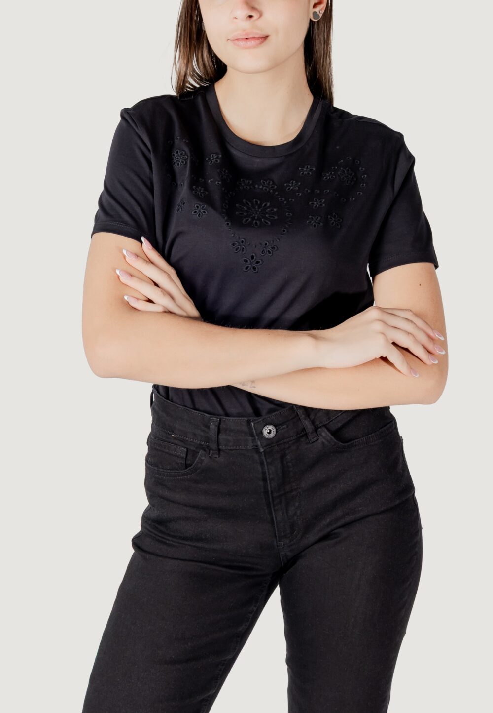 T-shirt Jacqueline de Yong jdycif s/s broderie anglaise top jrs Nero - Foto 1
