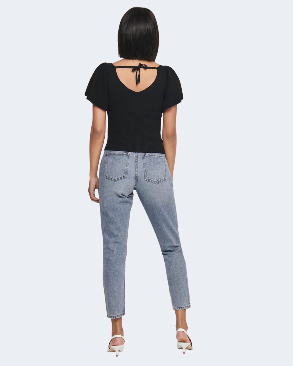 T-shirt Only onlleelo s/s back pullover knt noos Nero - Foto 2