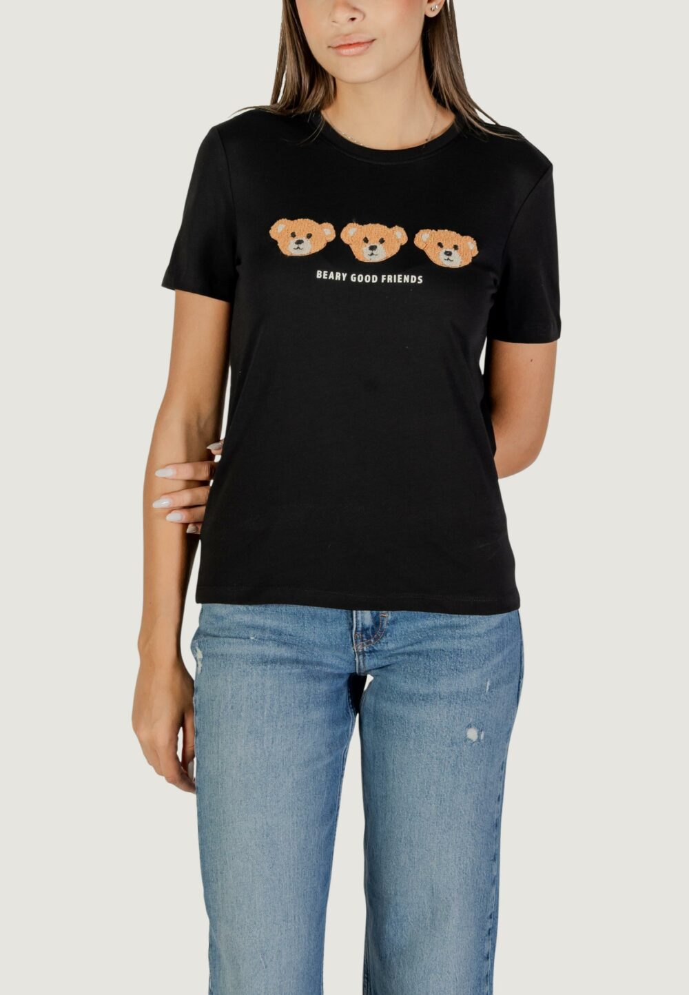 T-shirt Only onlteresa life reg s/s teddy top cs jrs Nero - Foto 1