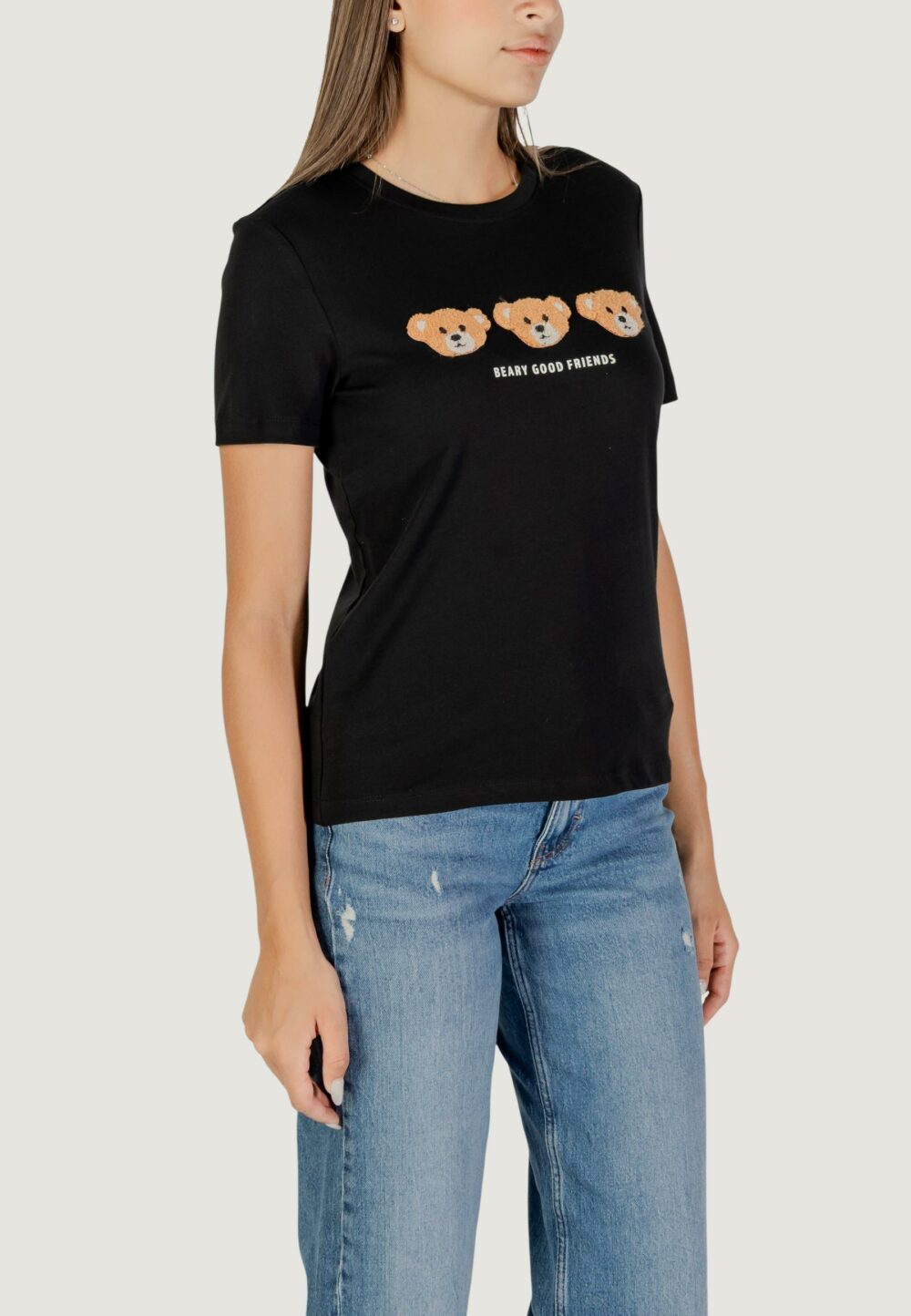 T-shirt Only onlteresa life reg s/s teddy top cs jrs Nero - Foto 3