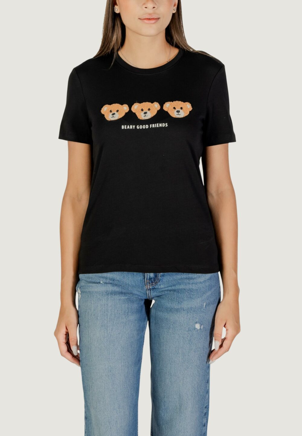 T-shirt Only onlteresa life reg s/s teddy top cs jrs Nero - Foto 5