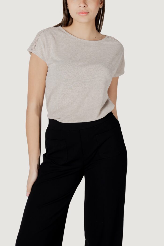 T-shirt Street One ltd qr linen look shirt w.laceshoulde Beige