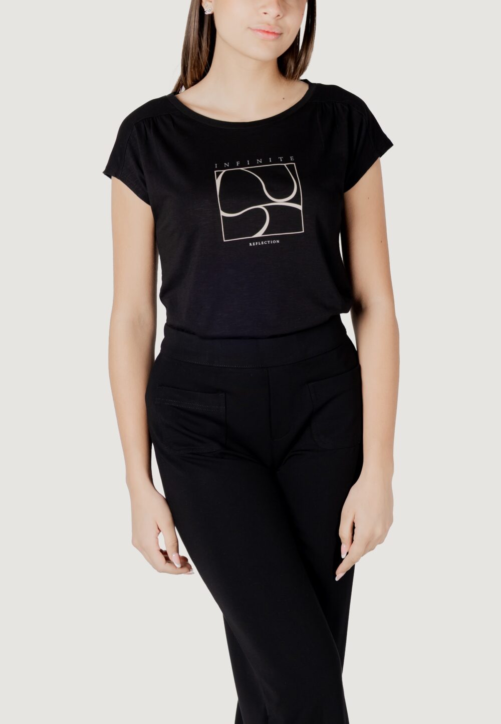 T-shirt Street One partprint shirt w.gathered shoulder Nero - Foto 1