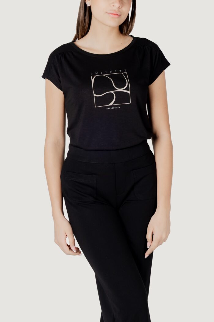 T-shirt Street One partprint shirt w.gathered shoulder Nero