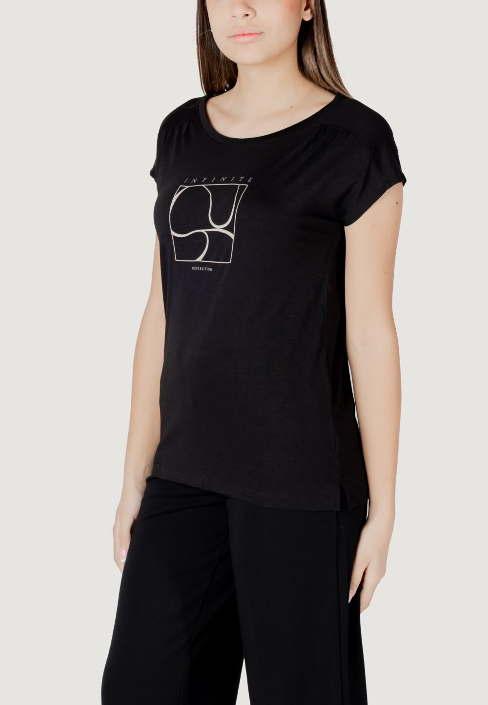 T-shirt Street One partprint shirt w.gathered shoulder Nero - Foto 2