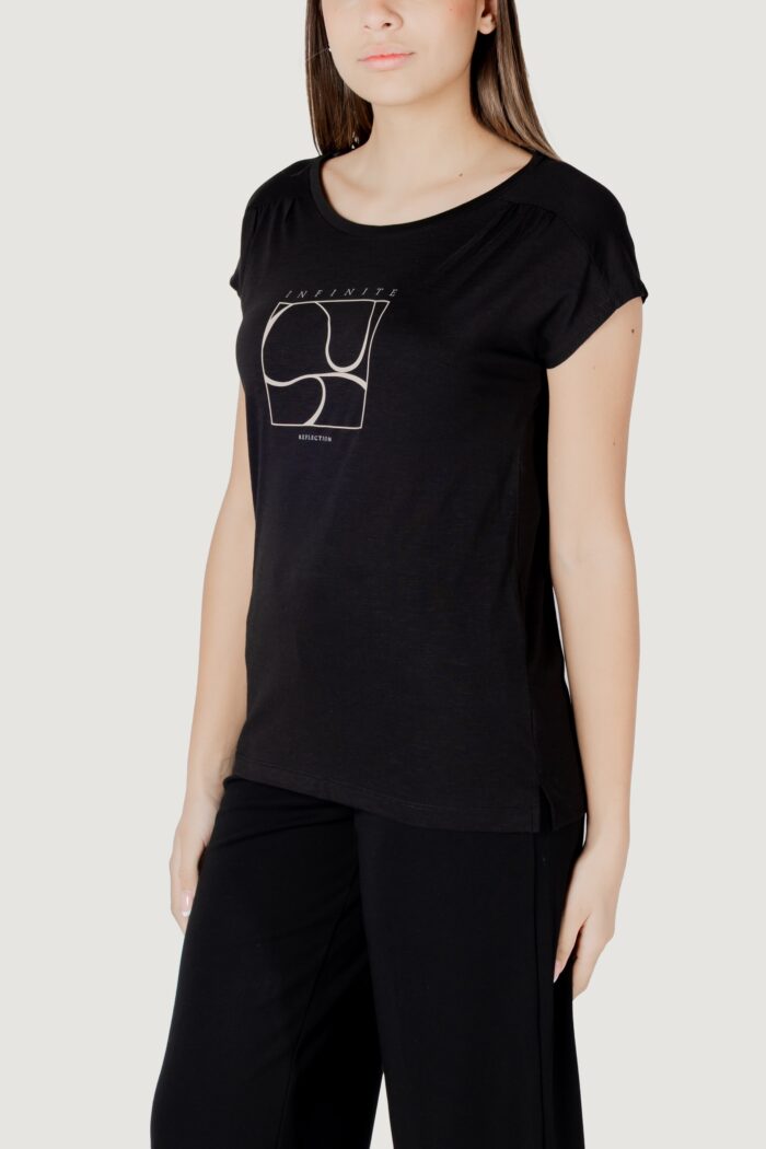 T-shirt Street One partprint shirt w.gathered shoulder Nero