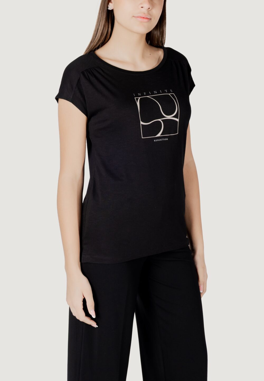 T-shirt Street One partprint shirt w.gathered shoulder Nero - Foto 3