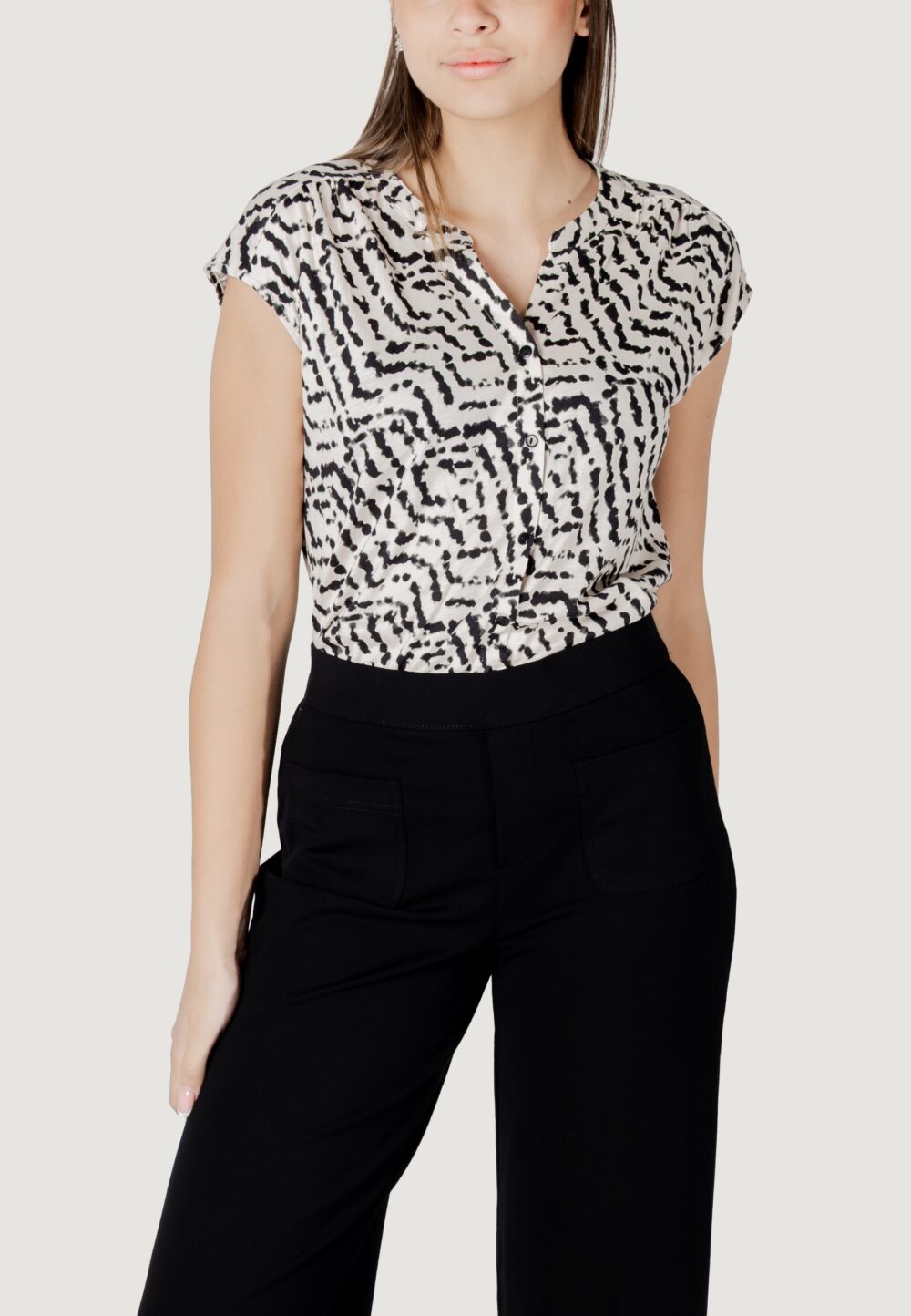 T-shirt Street One printed shirt w.button panel Panna - Foto 1