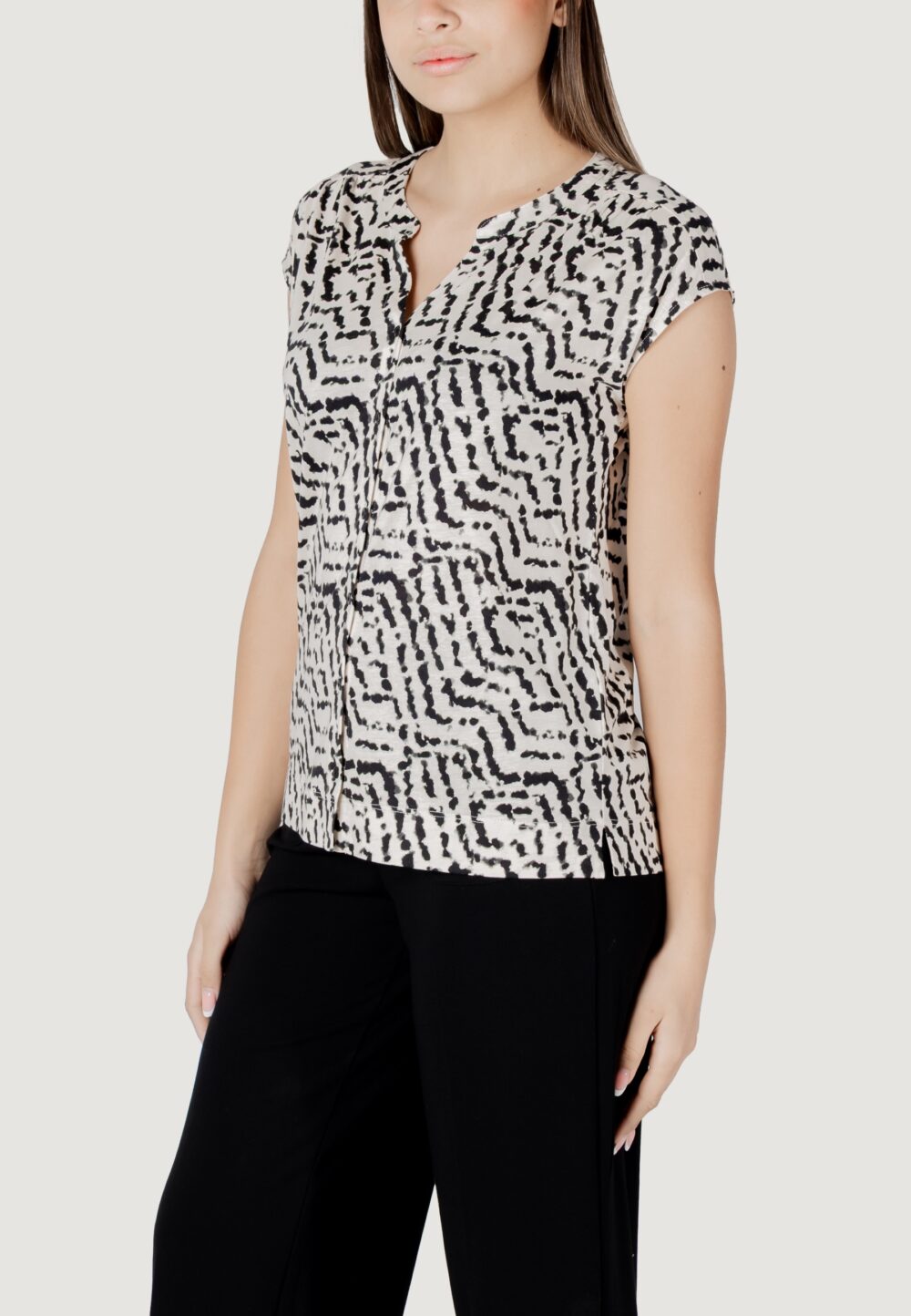 T-shirt Street One printed shirt w.button panel Panna - Foto 2