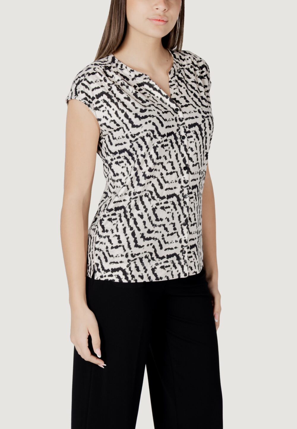 T-shirt Street One printed shirt w.button panel Panna - Foto 3