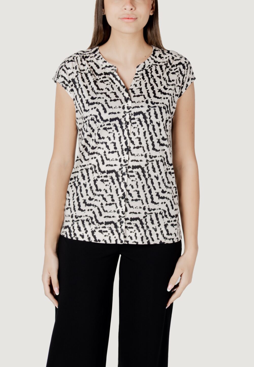 T-shirt Street One printed shirt w.button panel Panna - Foto 5
