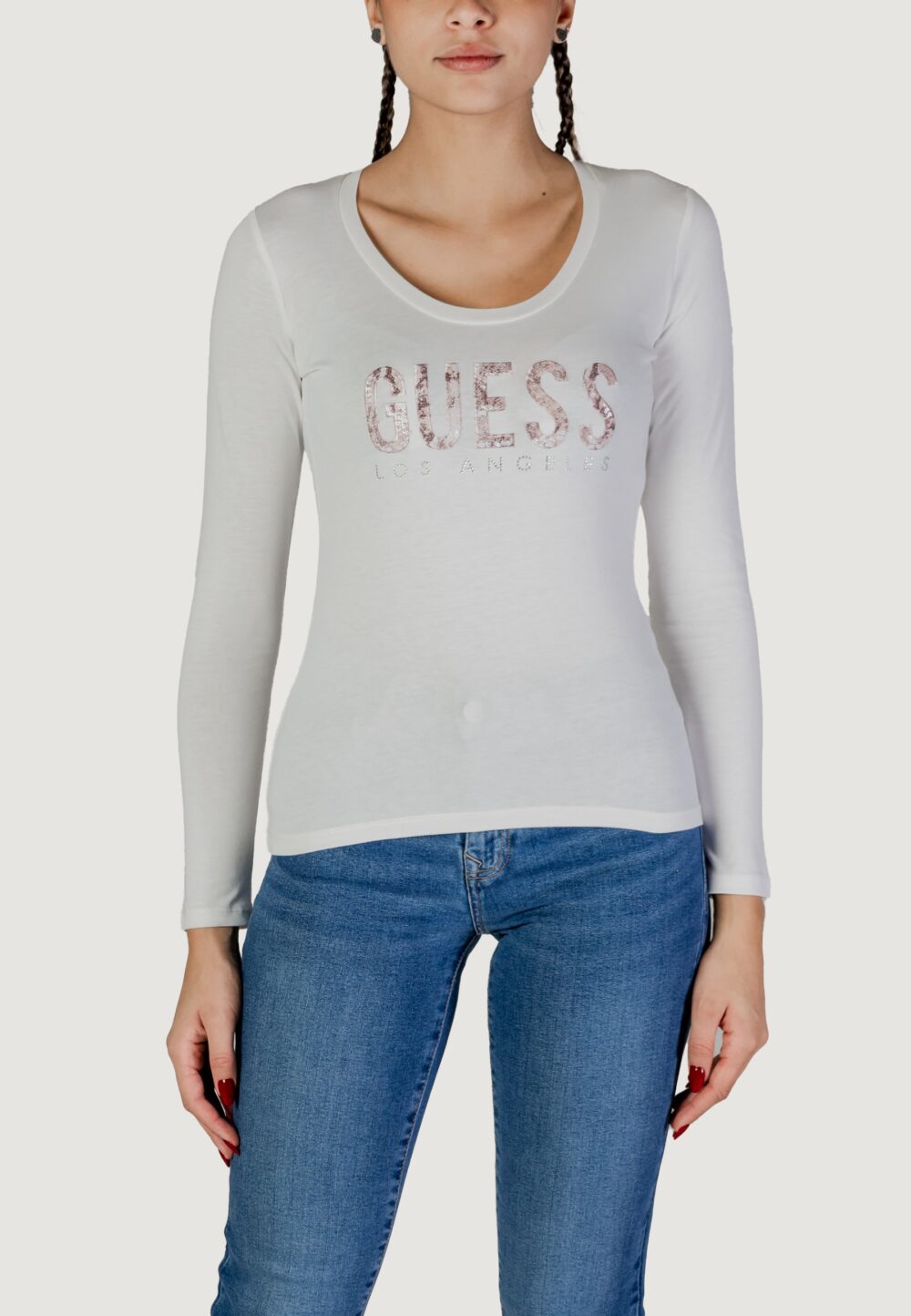 T-shirt manica lunga Guess ls cn python logo Bianco - Foto 1