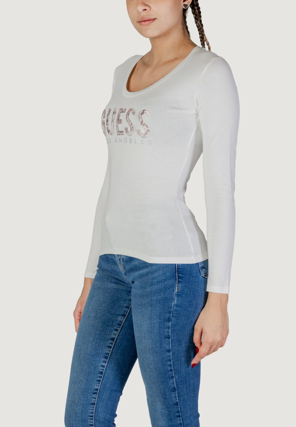 T-shirt manica lunga Guess ls cn python logo Bianco - Foto 2