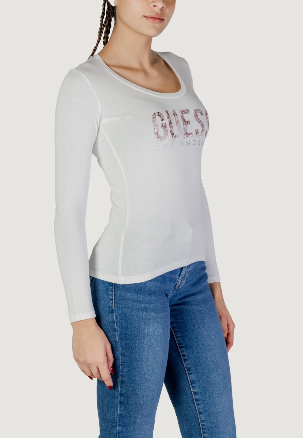 T-shirt manica lunga Guess ls cn python logo Bianco - Foto 4