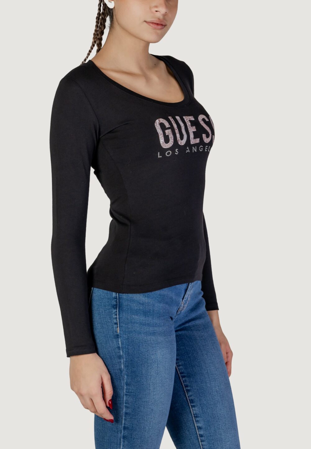 T-shirt manica lunga Guess ls cn python logo Nero - Foto 4