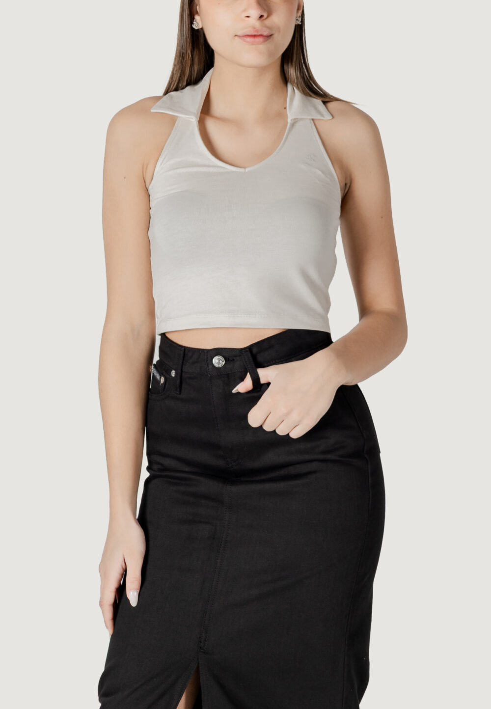 Top Calvin Klein Jeans halterneck polo collar top Beige chiaro - Foto 1