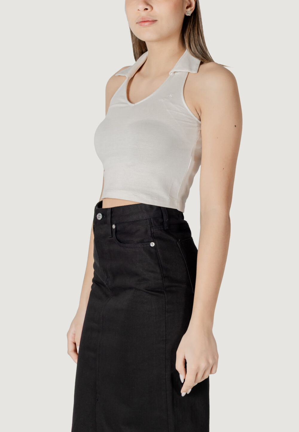 Top Calvin Klein Jeans halterneck polo collar top Beige chiaro - Foto 2