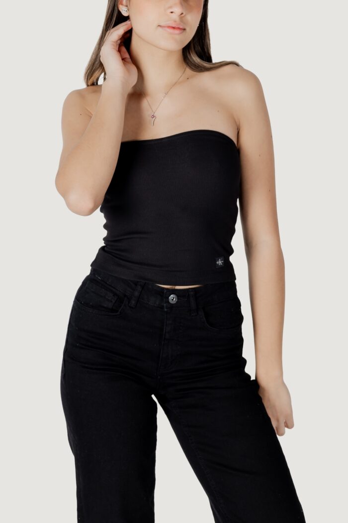 Top Calvin Klein Jeans woven label rib Nero