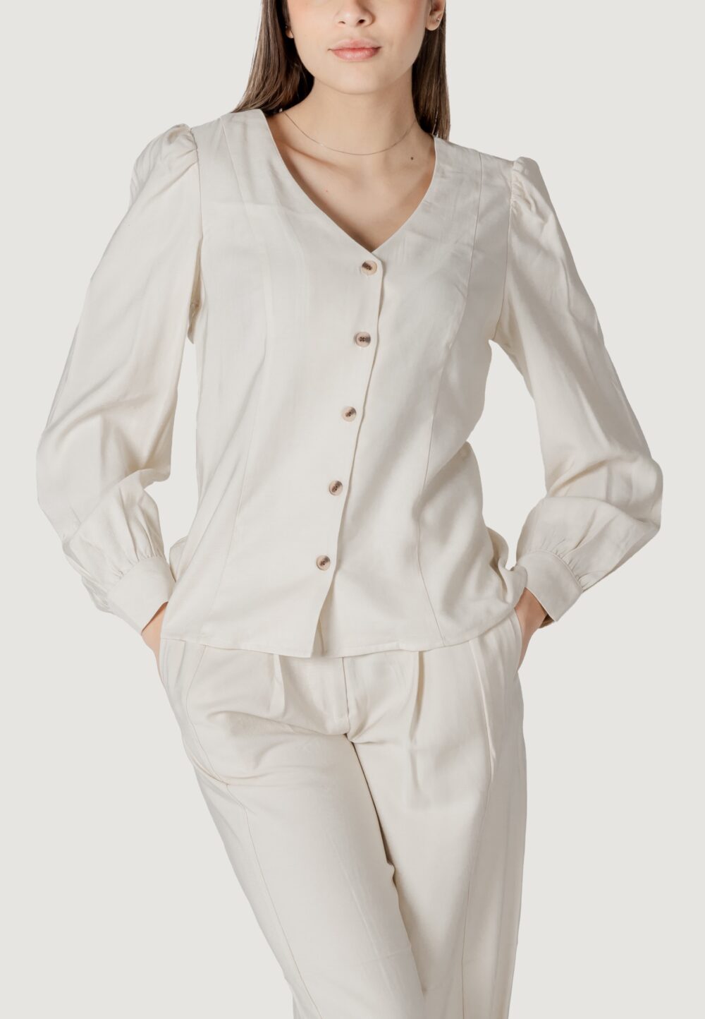 Top Vila Clothes vimulli v-neck l/s top Crema - Foto 1