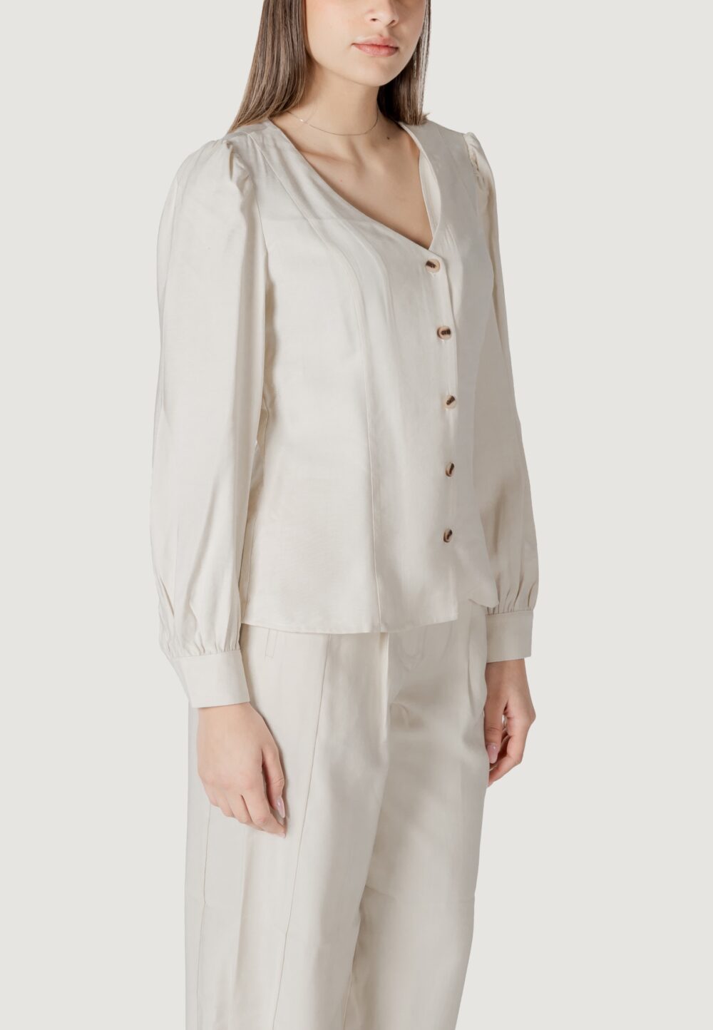 Top Vila Clothes vimulli v-neck l/s top Crema - Foto 3