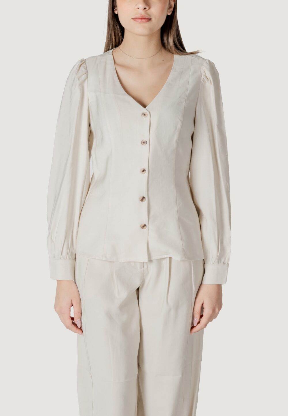 Top Vila Clothes vimulli v-neck l/s top Crema - Foto 5