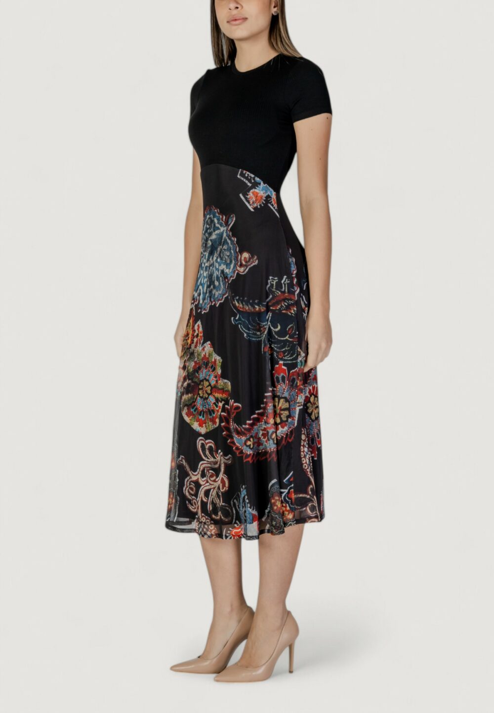 Vestito lungo Desigual vest_paisley mesh_lacroix Nero - Foto 2