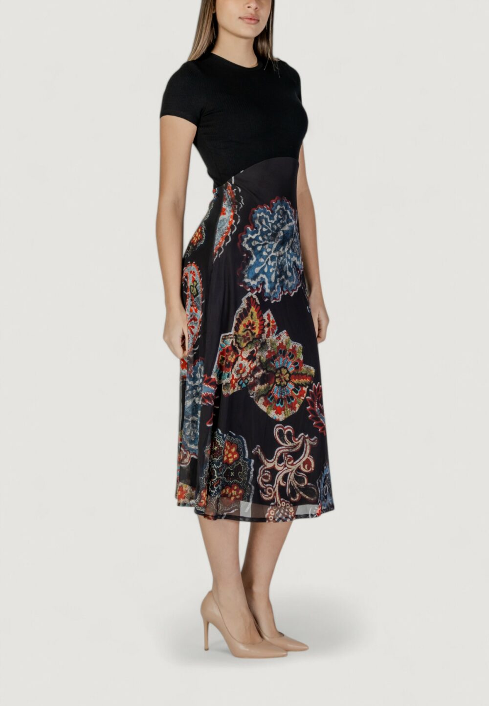 Vestito lungo Desigual vest_paisley mesh_lacroix Nero - Foto 3
