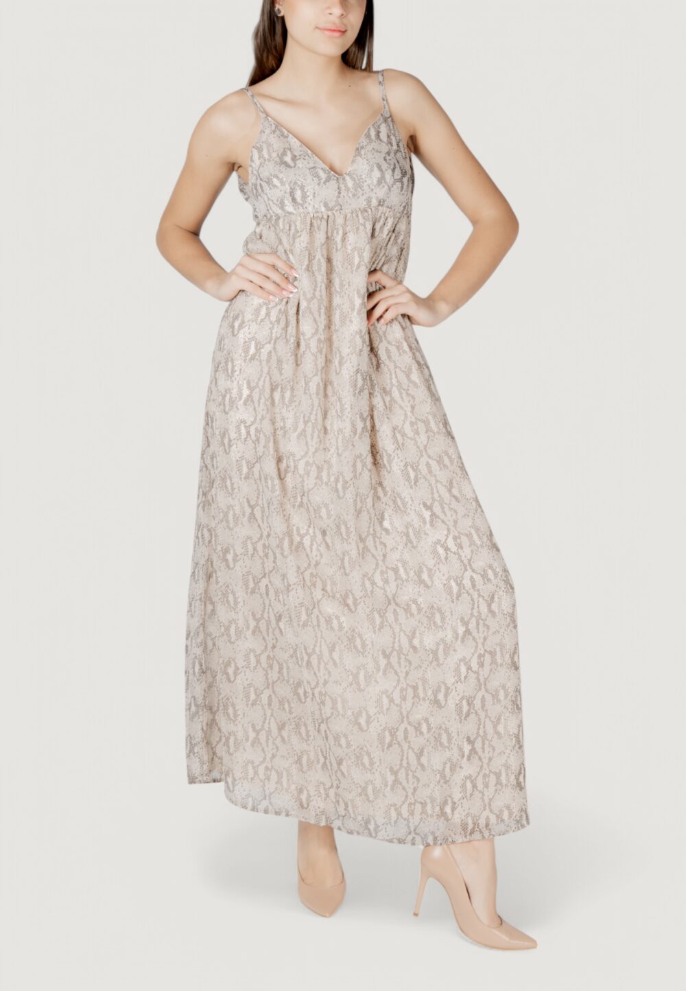 Vestito lungo Only onlsadia life strap bow maxi wvn Beige chiaro - Foto 1