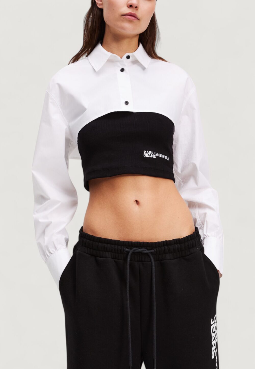 Bluse manica lunga Karl Lagerfeld Jeans klj blocked poplin blouse Black-White - Foto 1