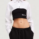 Bluse manica lunga Karl Lagerfeld Jeans klj blocked poplin blouse Black-White - Foto 1