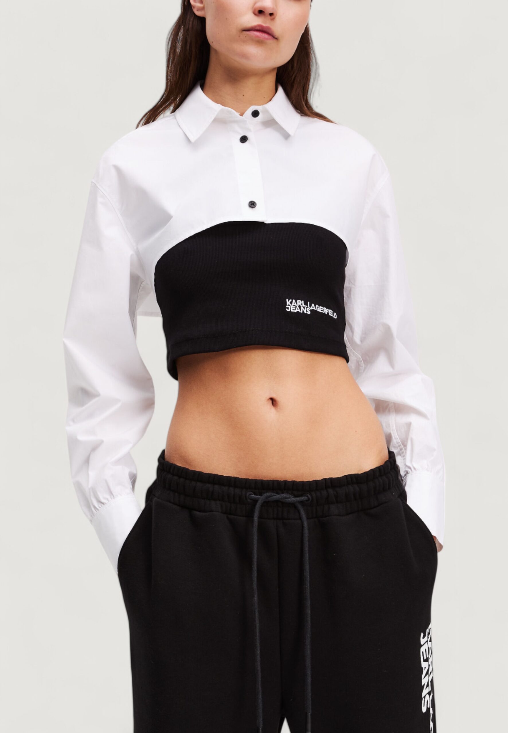 Bluse manica lunga Karl Lagerfeld Jeans klj blocked poplin blouse Black-White - Foto 1