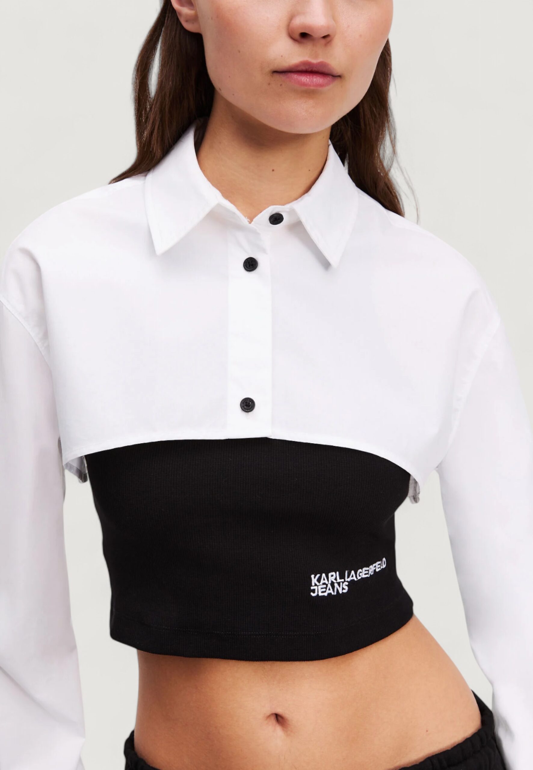 Bluse manica lunga Karl Lagerfeld Jeans klj blocked poplin blouse Black-White - Foto 2