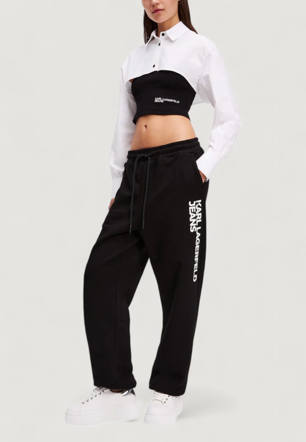 Bluse manica lunga Karl Lagerfeld Jeans klj blocked poplin blouse Black-White - Foto 3