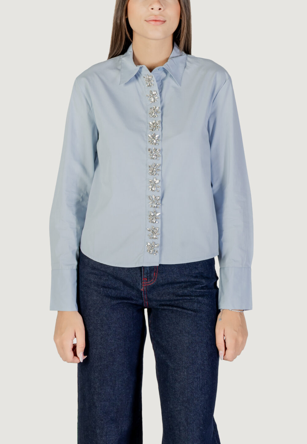 Camicia manica lunga Only onlcarly ls reg embelis shirt wvn Celeste - Foto 1