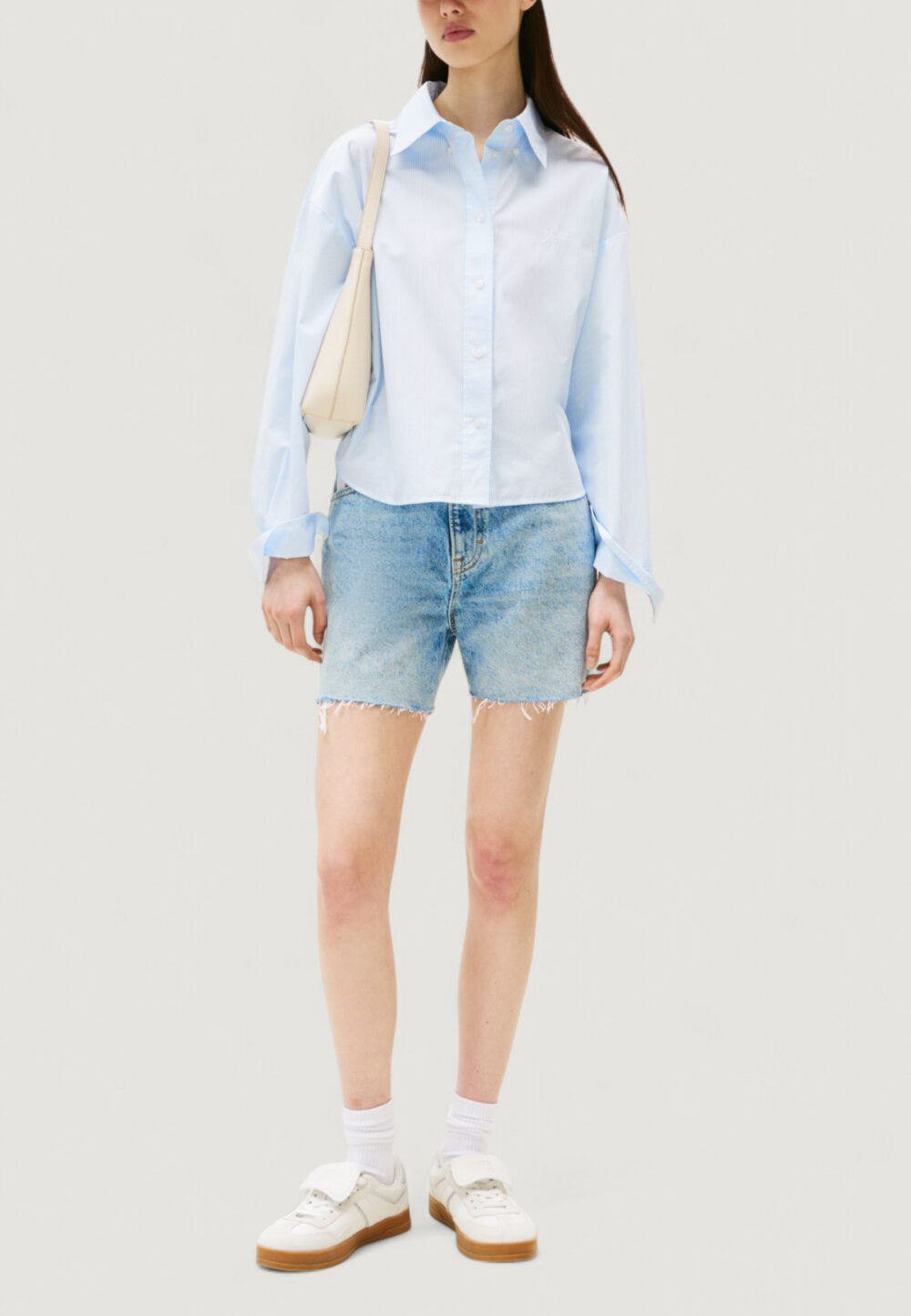 Camicia manica lunga Tommy Hilfiger Jeans tjw reg crop stripe Blu Chiaro - Foto 3
