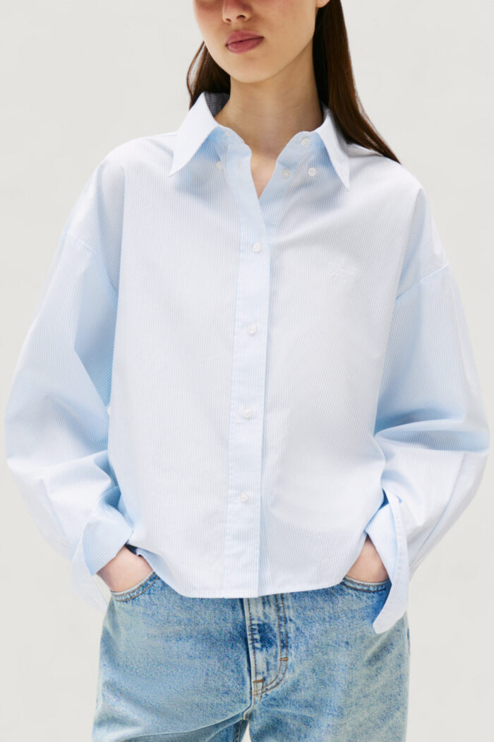 Camicia manica lunga Tommy Hilfiger Jeans tjw reg crop stripe Blu Chiaro