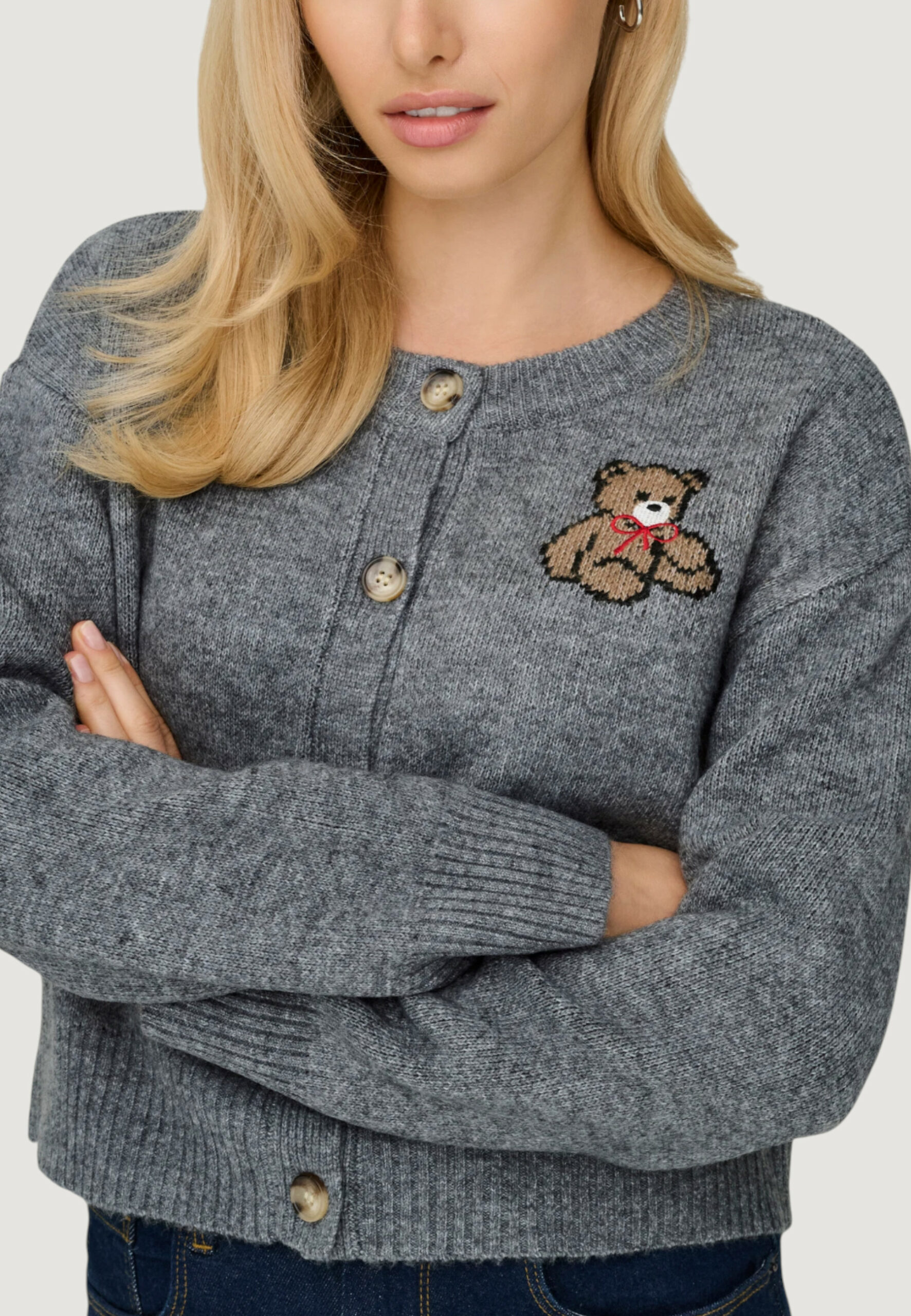 Cardigan Only onlteddy ls cardigan ex knt Grigio - Foto 4