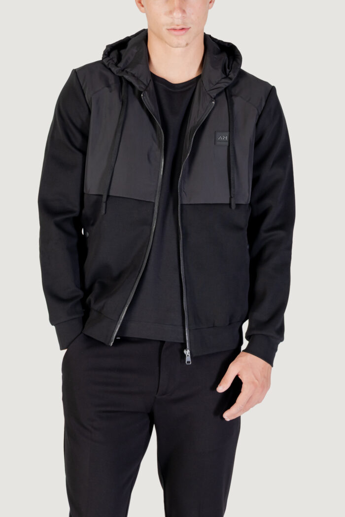 Felpa con cappuccio Antony Morato regular fit with techno fabric as contrast and logoed patch Nero