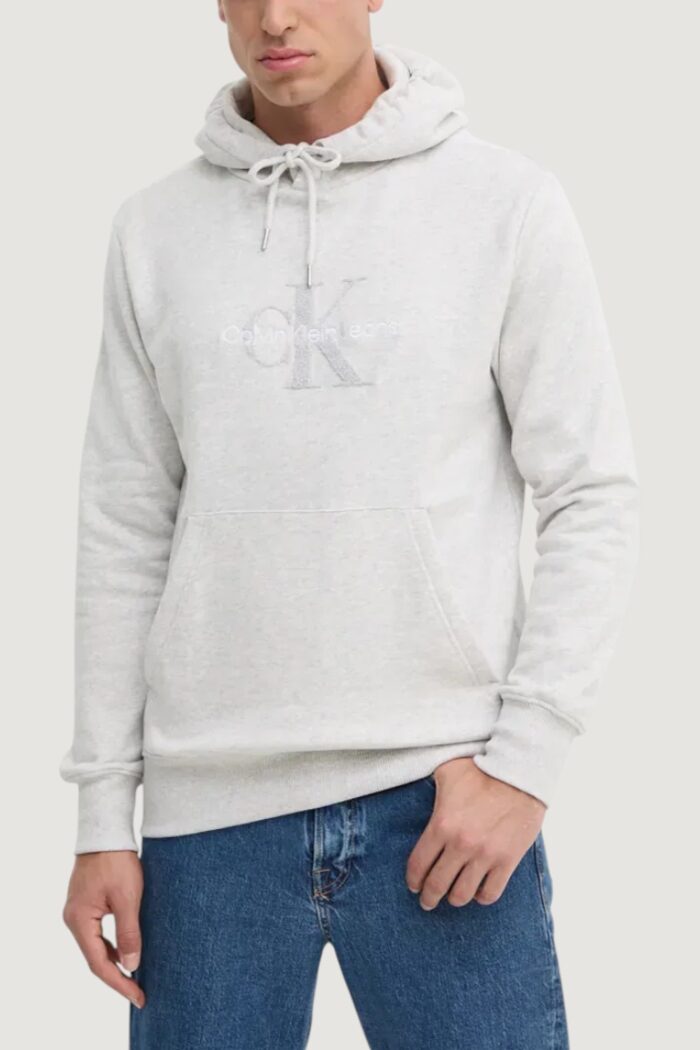 Felpa con cappuccio Calvin Klein Jeans chenille monologo Grigio Chiaro