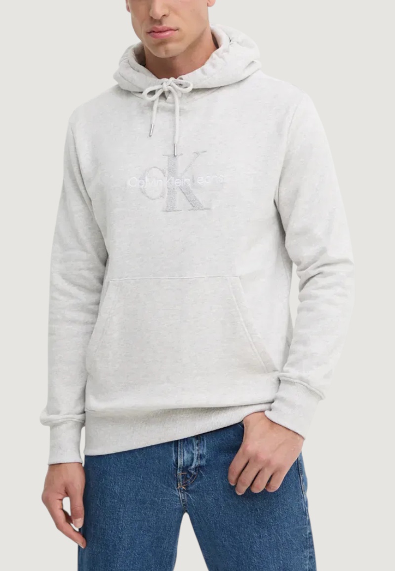 Felpa con cappuccio Calvin Klein Jeans chenille monologo Grigio Chiaro - Foto 1