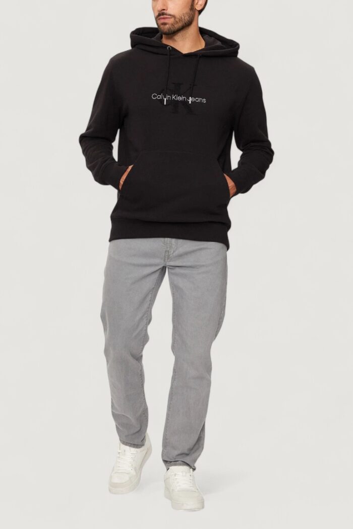 Felpa con cappuccio Calvin Klein Jeans chenille monologo Nero